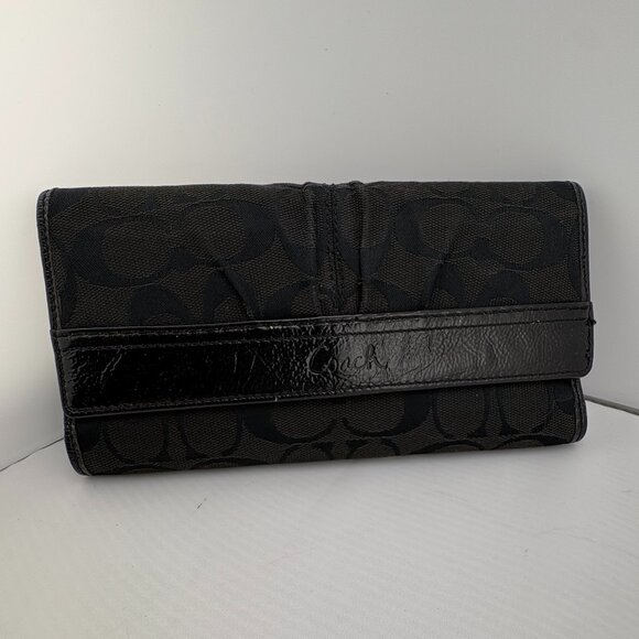 Coach Signature C Trifold Wallet Black Patent Y2K - Picture 1 of 8
